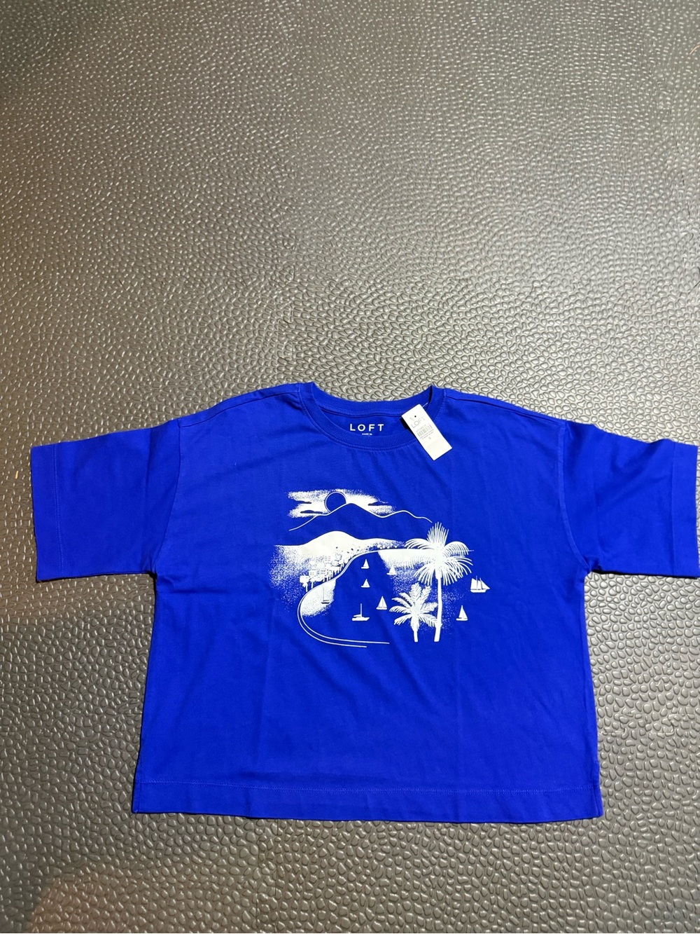 LOFT Royal Blue Short-Sleeve Tee with White Tropical Graphic